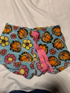 Nickelodeon Garfield Blue Pink Yellow Floral Fleece Shorts